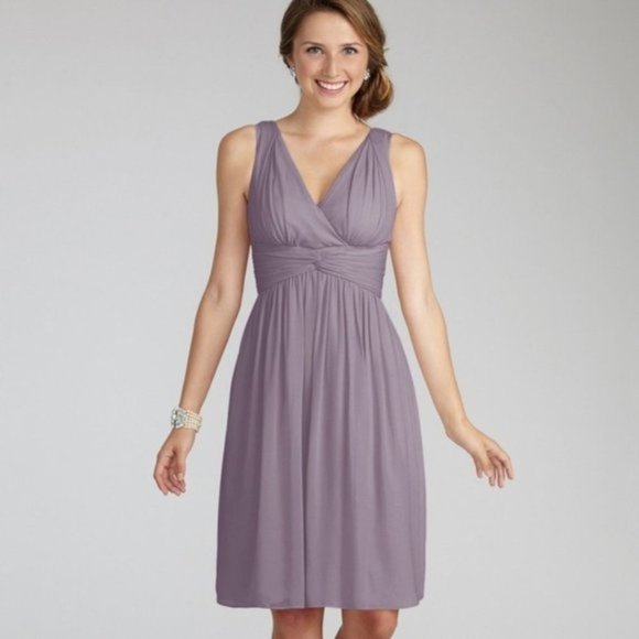 DONNA MORGAN Purple Silk Jessie Twist V-neck Dress - Picture 3 of 6